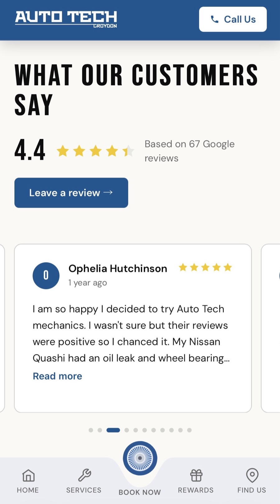 Auto Tech customer reviews screen