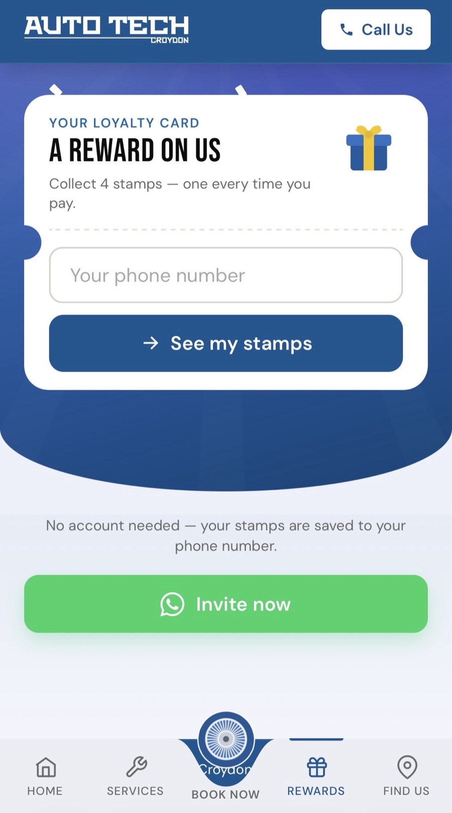 Auto Tech loyalty card screen